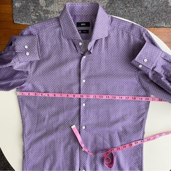 Hugo Boss Men’s Slim Fit Geometric Print Dress Shirt Purple Neck 15.5” - Picture 3 of 9